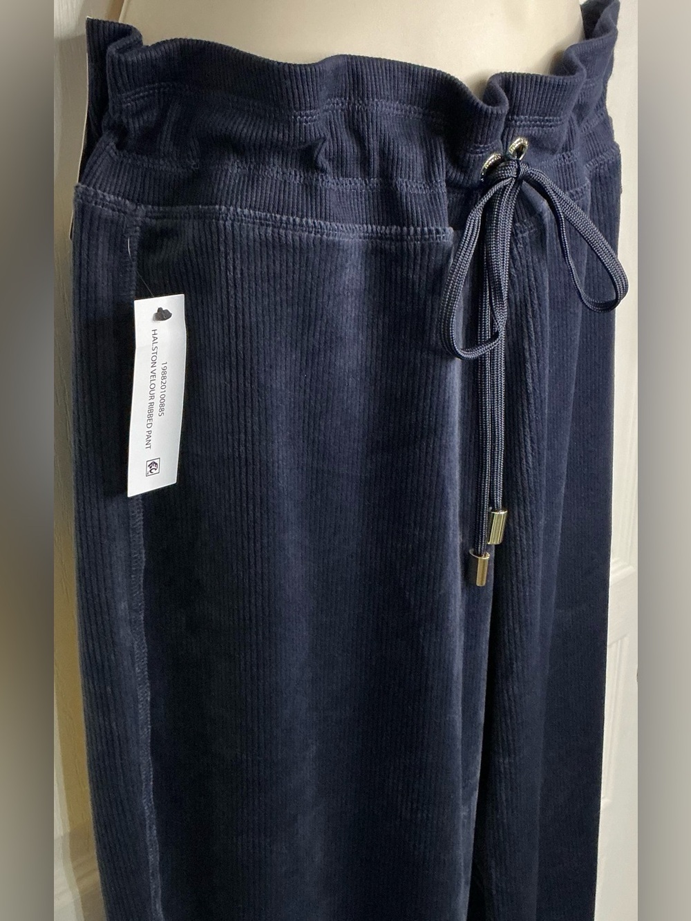🫐NWT🫐Halston Navy Blue Ribbed Velour Pants - Picture 3 of 13